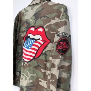 Lucky Brand Rolling Stones Camo Field Jacket Mens XXL Utility Military Grunge